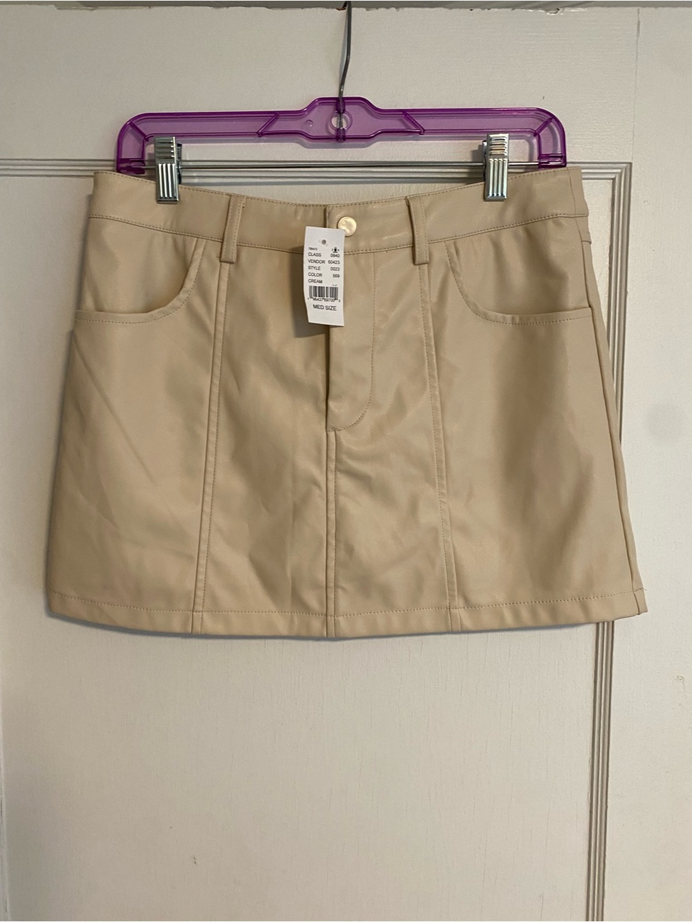Womens Faux Leather Mini Skirt in Beige